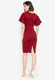 AMANA SHOULDER FRILL DRESS (RED) 7810