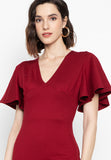 AMANA SHOULDER FRILL DRESS (RED) 7810